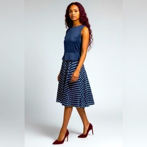 Navy Peplum Top with Polka Dot Skirt